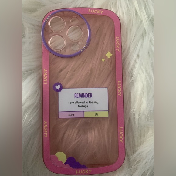 Lucky Brand Other - Lucky Brand Pink and Purple 'Reminder' Clear-Back Phone Case